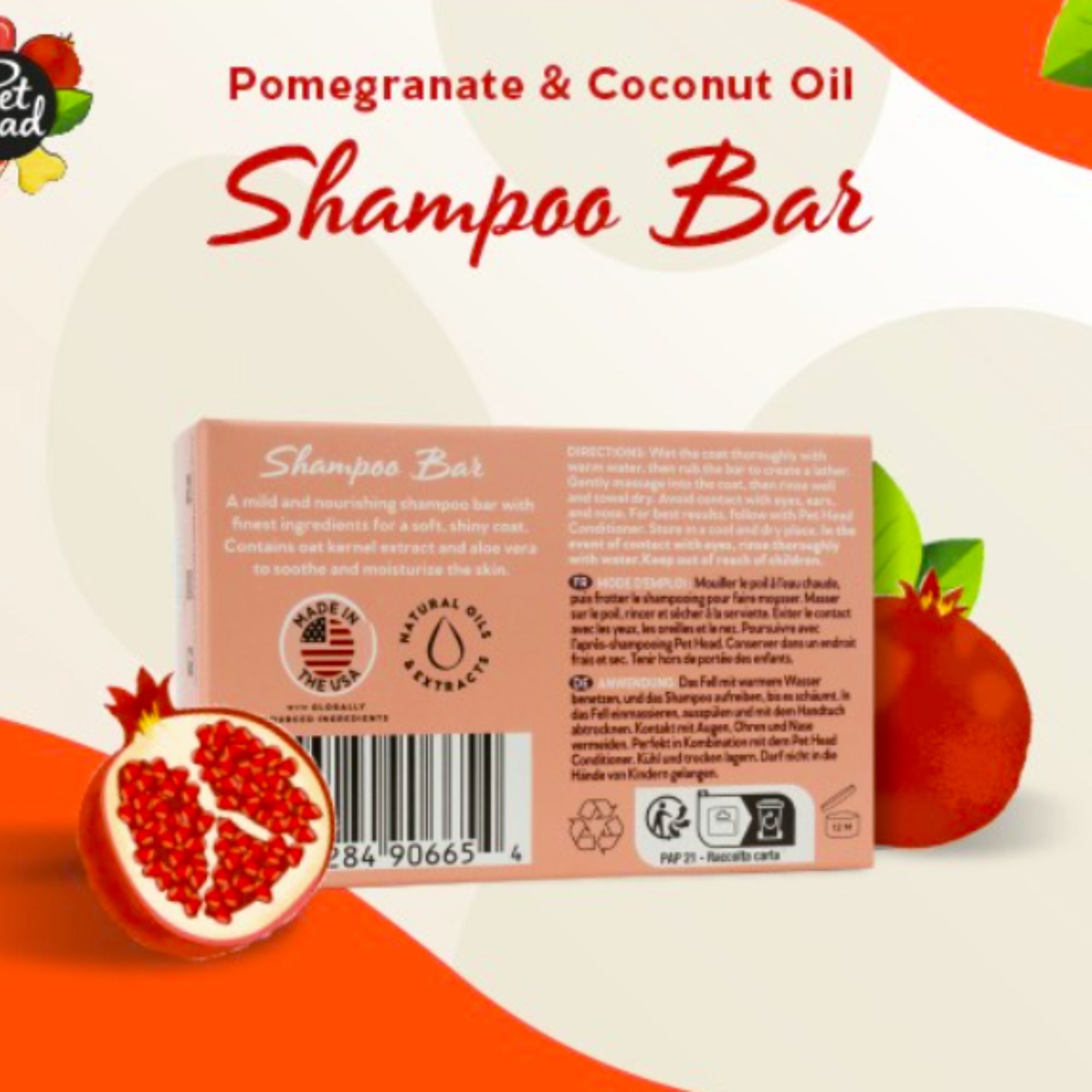 Pet Head Pomegranate 3-in-1 Shampoo Bar – Eco-Friendly & Nourishing (85g)