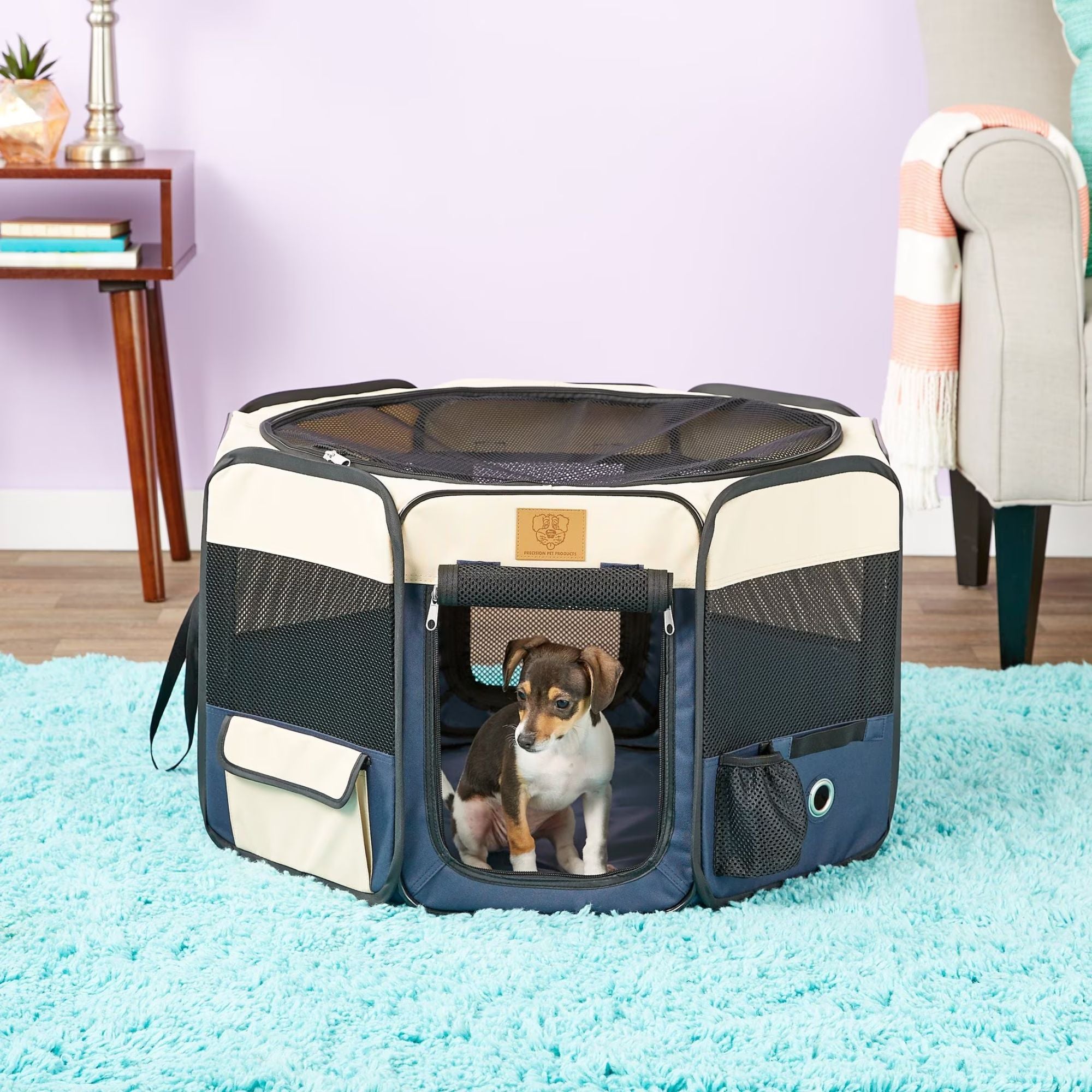 Petmate Precision Soft Side Play Yard – Foldable Water-Resistant Playpen for Pets