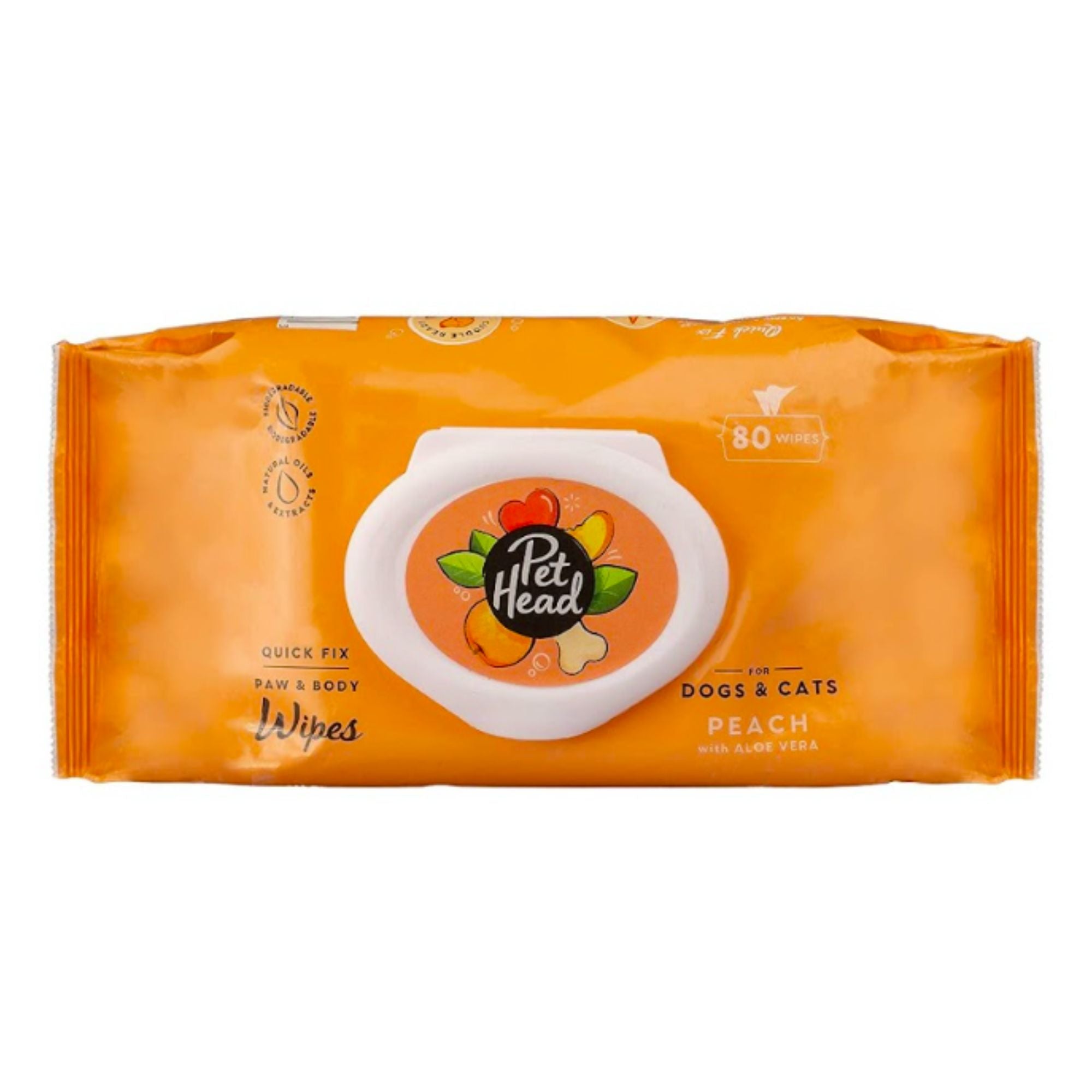 Pet Head Quick Fix Dog & Cat Wipes – Peach & Argan Oil, 50-Pack